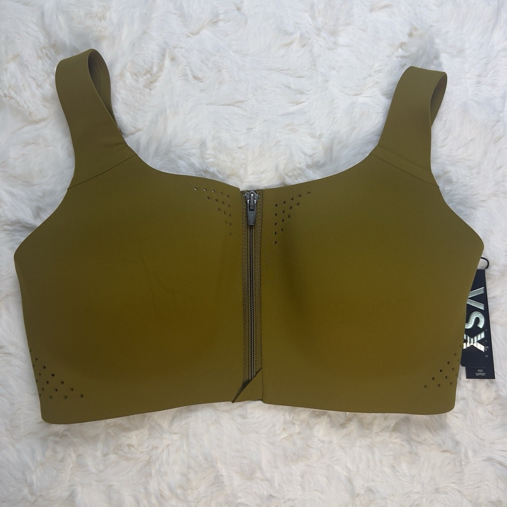 Victoria's Secret Featherweight Max Front Zip Sports Bra Olive Green 38D NWT